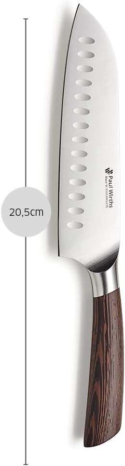Paul Wirths BLAZE Santoku Messer 18cm aus MOV Stahl, Griff aus edlem Wengeholz, japanisches extrem s