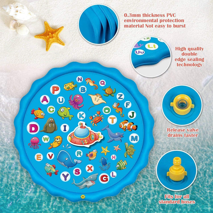 Paochocky Sommer Sprinkler Wasserspielmatte 170 cm Grosses Runden Aufblasbar Splash Spielmatte Outdo