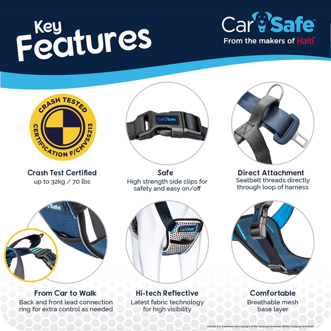 CarSafe Crash-getestetes Hunde Sicherheitsgeschirr, Crashtest-geprüft bis zu 32 kg / 70 lbs, sichert