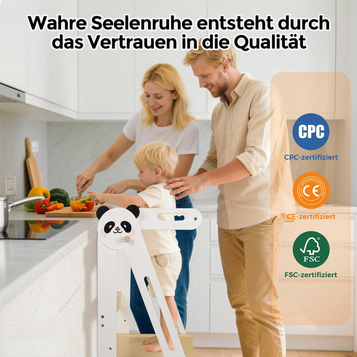 Lernturm Klappbar, Montessori Learning Tower für Kinder, 3-Fach Höhenverstellbar, Platzsparend, Sich