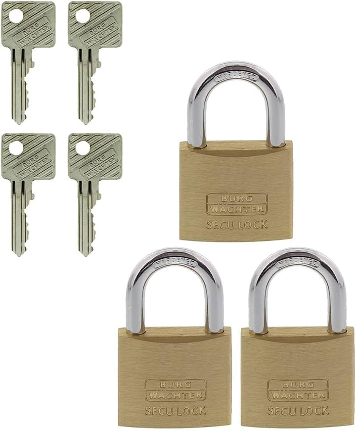 Burg Wächter Zylinder-Vorhangschloss, 3er-Set, 6 mm Bügelstärke, TRIO 405 40 GL SB, Messing