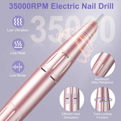 Elektrische Nagelfräser, Nagelfräser 35000 U/Min Aufladbar Nagelfeile Nagelbohrer mit LED-Anzeige Ma