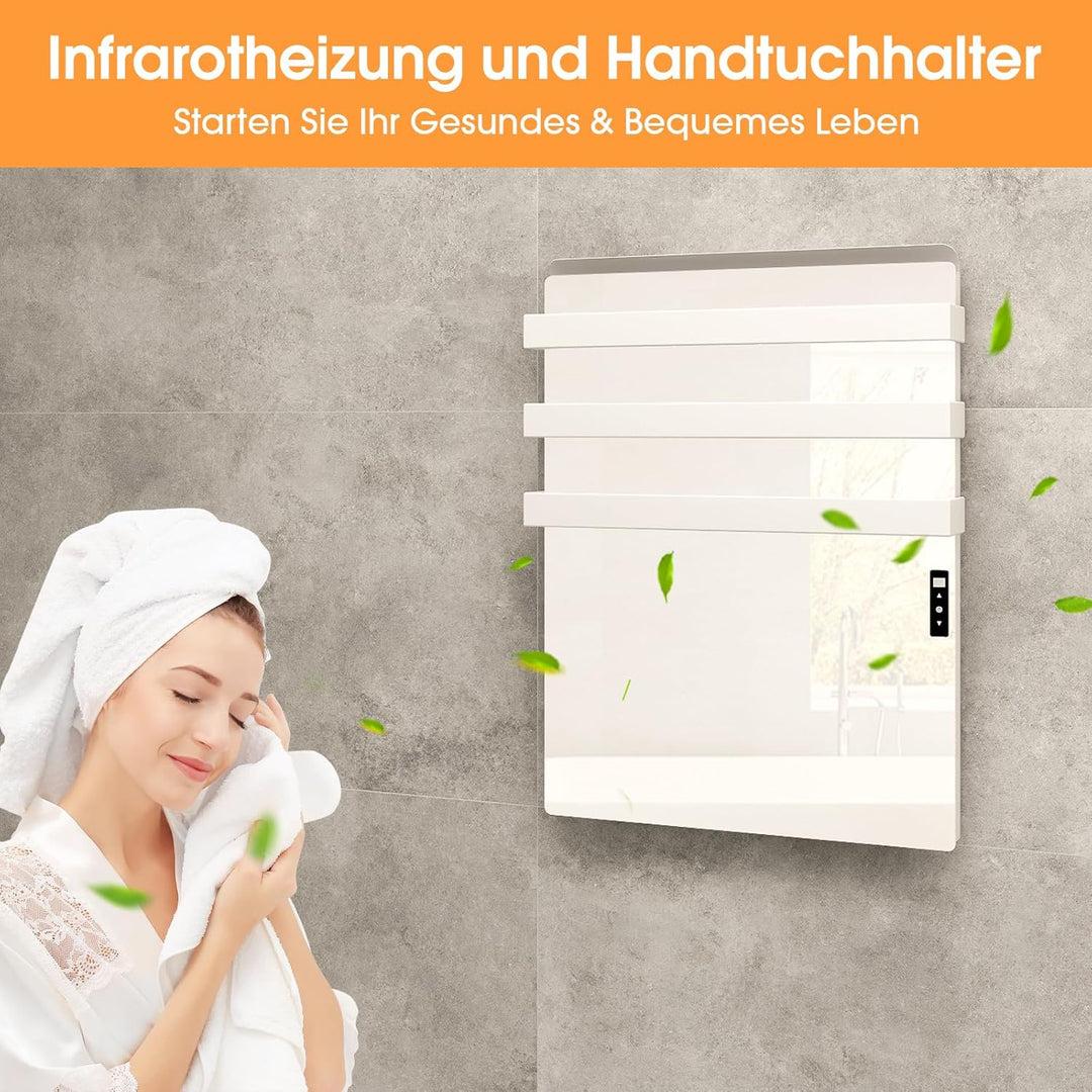 Infrarotheizung mit Thermostat 730 Watt, Bad-Heizkörper mit Handtuchhalter, Infrarot Wandheizung mit