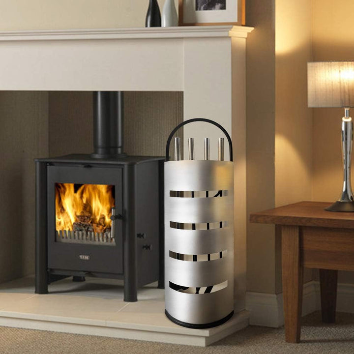 HENGMEI 5 teilig Kaminzubehör Edelstahl Kaminofen Kaminbesteck Set Kamingarnitur mit Standfuss, Bese