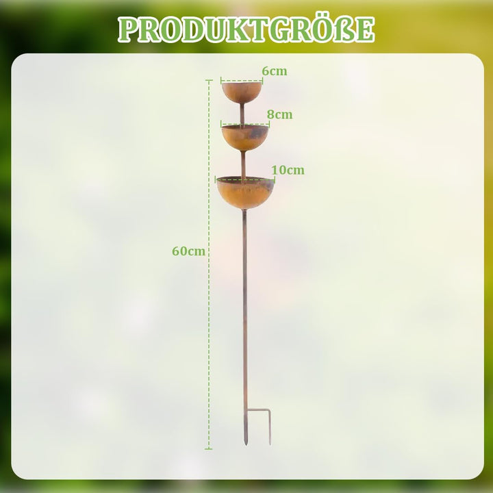 Regenfänger Gartenstecker Rost, Insektentränke Garten, Metall Gartendeko für Draussen, Gartenstecker
