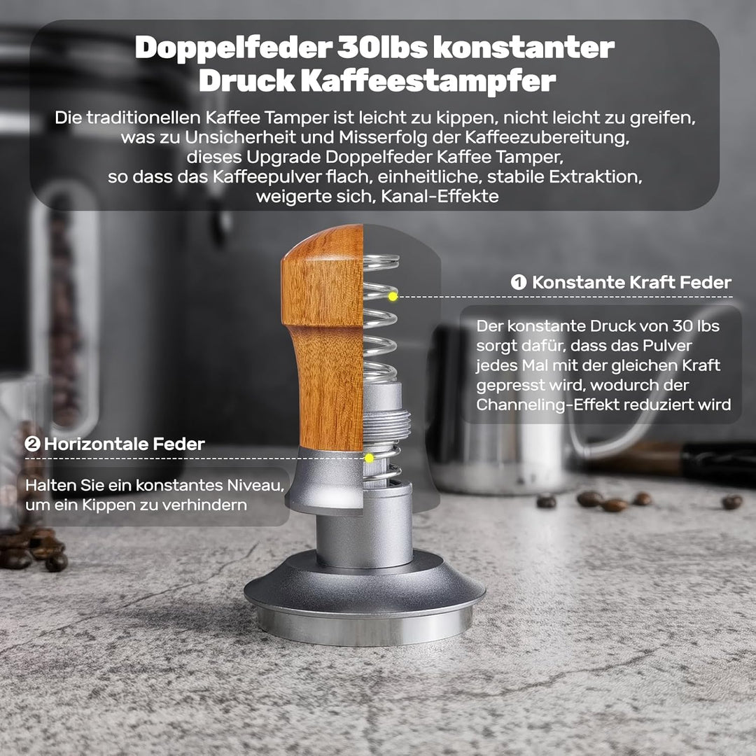 Tamper 54mm, 30lbs Druckregulierend Calibrated Espresso Tamper, Federbelastet Anpressdruck Kaffee Ta