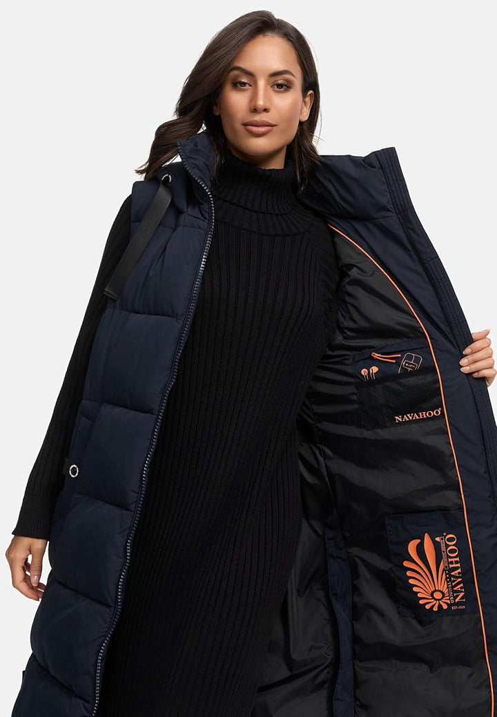 Navahoo Damen ärmellose Lange Outdoorweste warme Winterjacke Schnuffelchen XS-3XL XS Navy, XS Navy