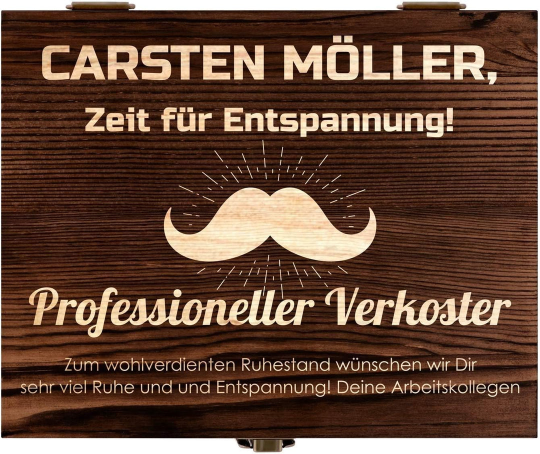 Maverton Whisky Steine Set - in Holzbox mit Gravur - 8 Eiswürfel & 2 Whisky Gläser, Zange, Samtbeute