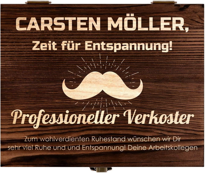 Maverton Whisky Steine Set - in Holzbox mit Gravur - 8 Eiswürfel & 2 Whisky Gläser, Zange, Samtbeute