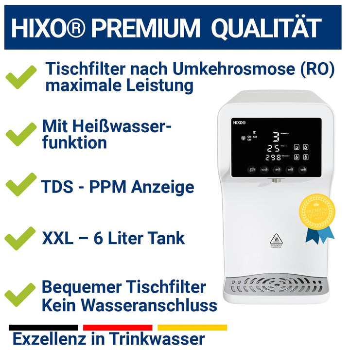 Osmoseanlage (RO) – Auftisch-Wasserfilter | mit variablen Temperaturstufen (bis ~100°C) & TDS-Anzeig