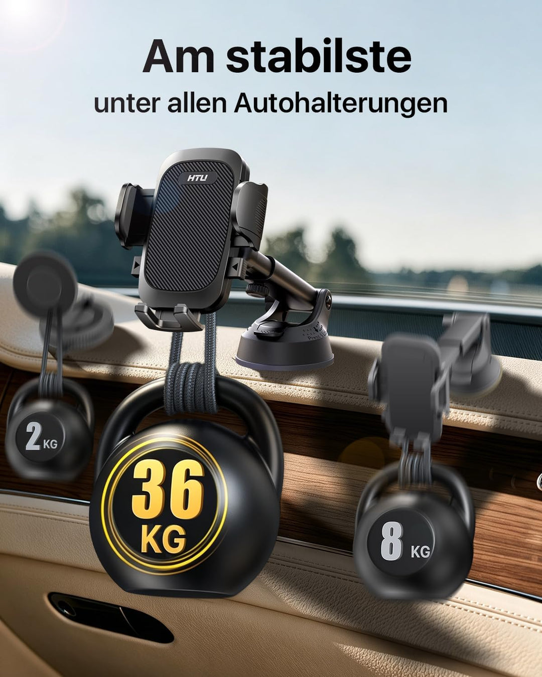 【Militär-Klasse】4 in 1 Handyhalterung Auto【Tärkst Saugnapf &amp; Clip】Federungskapazität 36KG 360° Drehb
