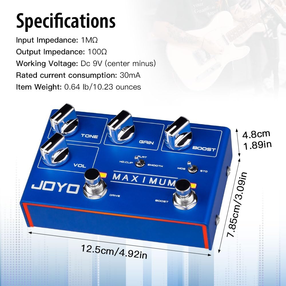 JOYO Overdrive Pedals R-Serie Zweikanal-Pedal, sauberer und wilder Overdrive-Effekt für E-Gitarre (m