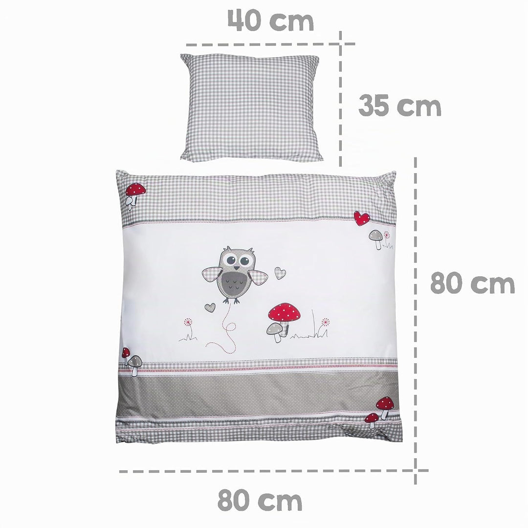 roba Babybettwäsche 80 x 80 cm - Adam & Eule - Bettwäsche Set 2 teilig für Babys - Decken & Kissenbe
