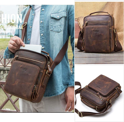 Contacts Echtes Leder Herren Laptop Mini Tab Messenger Crossbody Bag Tasche Handtasche Braun Kaffee,