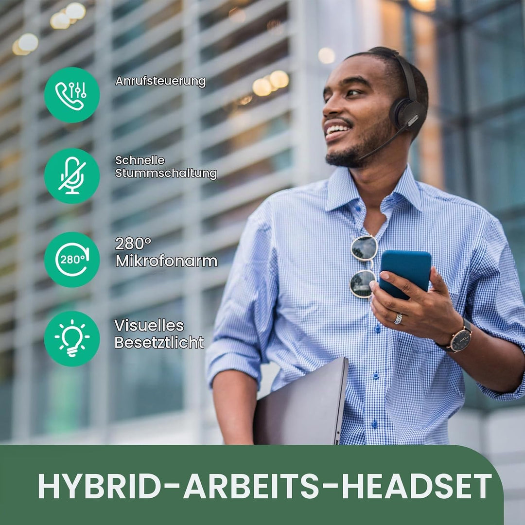 Yealink WH64 Hybrid DECT &amp; Bluetooth Wireless Headset mit 3 Mikrofonen für die Arbeit mit Ladestände