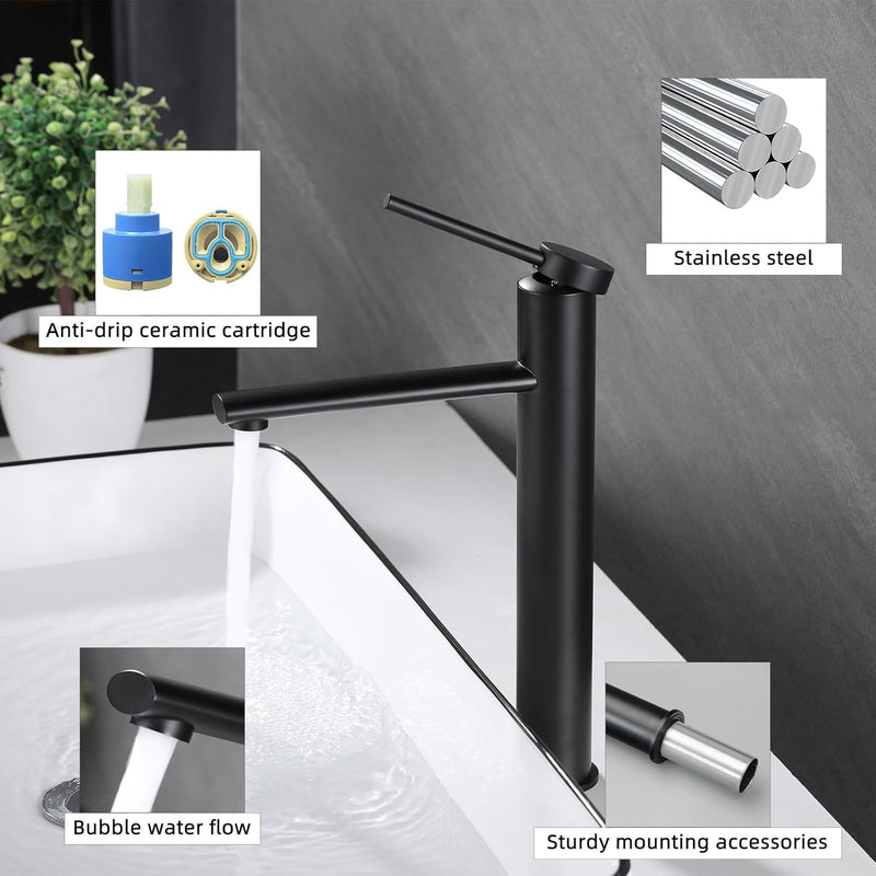 PHASAT Wasserhahn Bad Hoch Aufsatzwaschbecken Armatur, Mischbatterie Einhebelmischer Waschbecken Arm