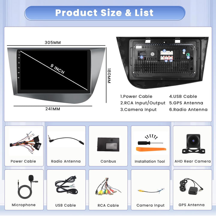 Hikity [8 Core 4+64GB] Android 15 Autoradio, für Seat Leon 2005-2012(Mano Izquierda Draive) Radio, C