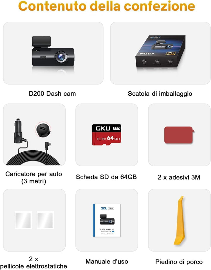 GKU 4K Dashcam Auto,Dashcam Auto vorne,Mini Auto Kamera mit integriertem WLAN,170° Weitwinkel,Nachts
