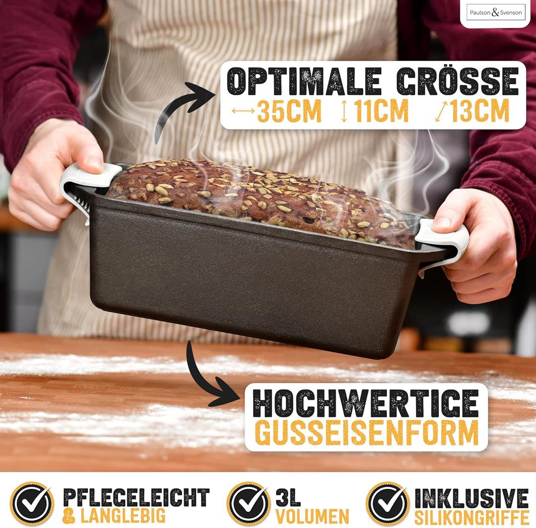 Paulson & Svenson® Brotbackform mit Deckel inkl. Gärkorb & Silikongriffe - Hochwertig eingebrannte B