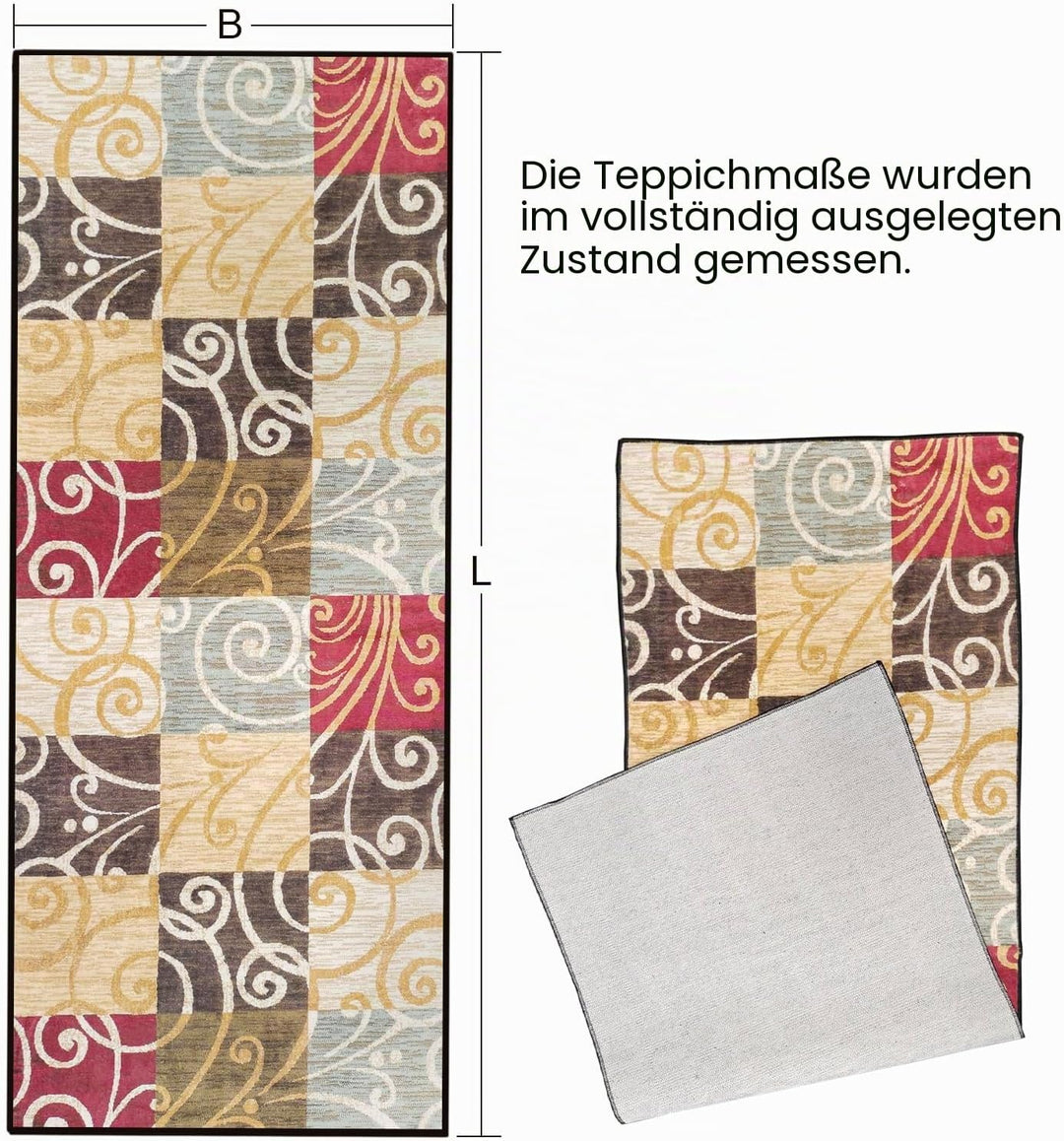 Teppich Läufer 60x240cm, Küchenläufer rutschfest, Rutschfestes Küchenmatten, Vintage rutschfest Wasc