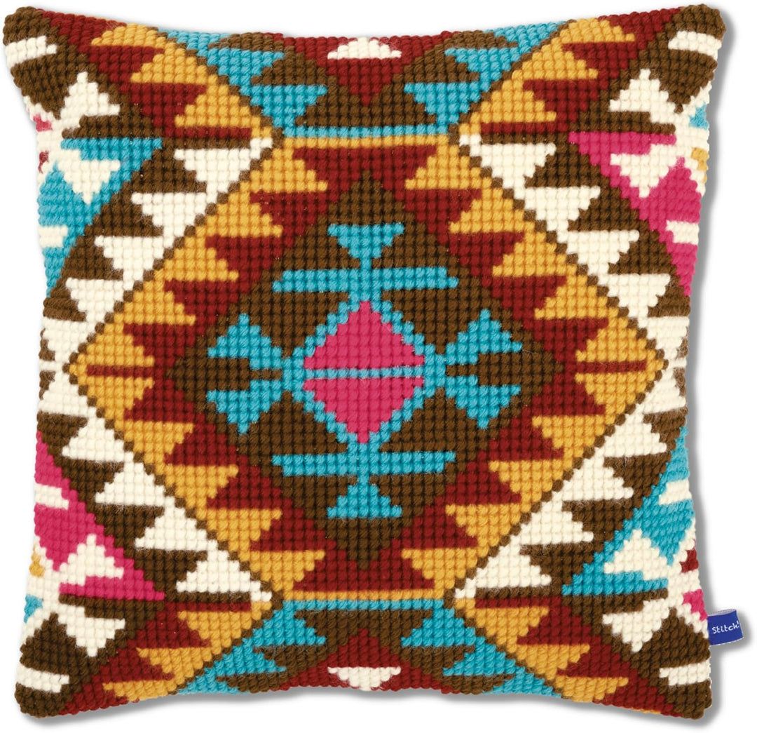 Vervaco Ethnisches Design Kreuzstichkissen/Stickkissen vorgedruckt, Baumwolle, Mehrfarbig, 40 x 40 x