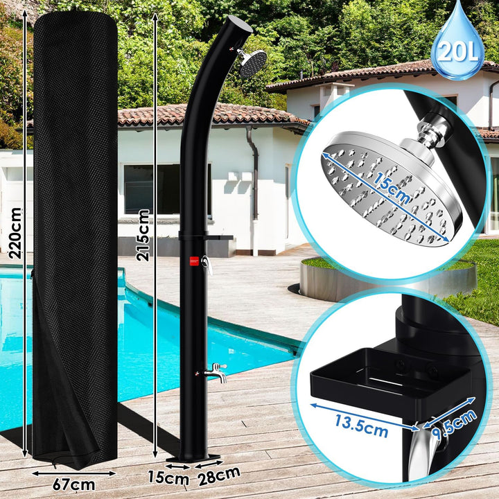 Eulenke Solardusche Bogen Gartendusche 20 Liter max. 60°C mit Schutzhaube, Duschkopf 360° und Wasser