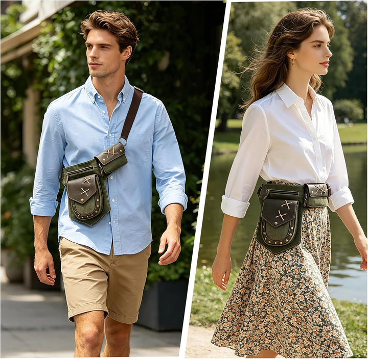 Herren Canvas + Leder Motorrad Reiten Tasche Beinbeutel Beintasche Aussenbeintasche Hüfttasche Drop