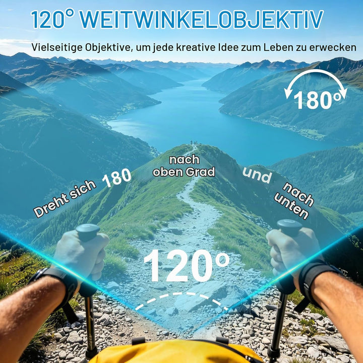BodyCam 256G IPX7 Wasserdicht mit Nachtsichtfunktion,4K Körperkameras mit 180°Drehbarer Kamera, 180