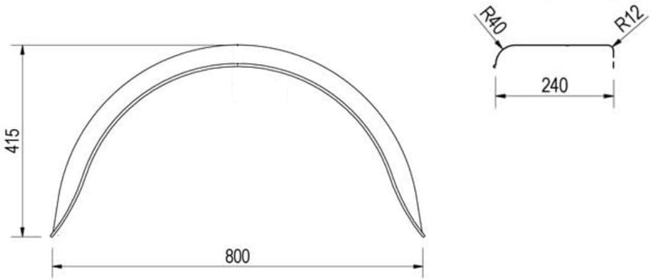 HGW Paar Kotflügel Stahlblech verzinkt für Pkw-Anhänger, einachsig – 240 mm Breite, 800 mm Spannweit