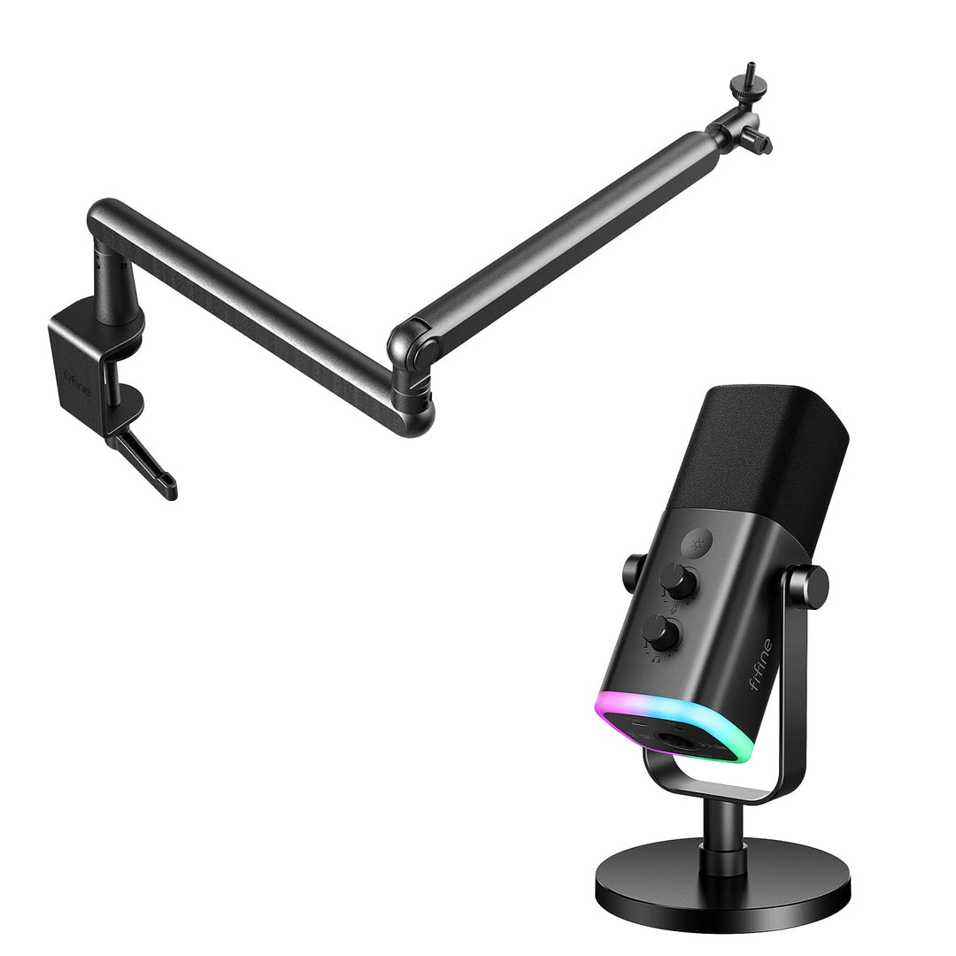 FIFINE XLR Mikrofon mit Arm, USB Dynamisch Microphone PC mit Boom Einstellbarer Mikrofonarm, Flach M