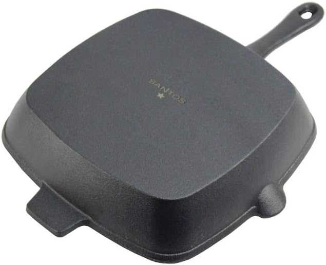 SANTOS Grillpfanne quadratisch mit Griff 26x26cm - Gusseiserne Pfanne - Schmoren, Braten, Grillen, B