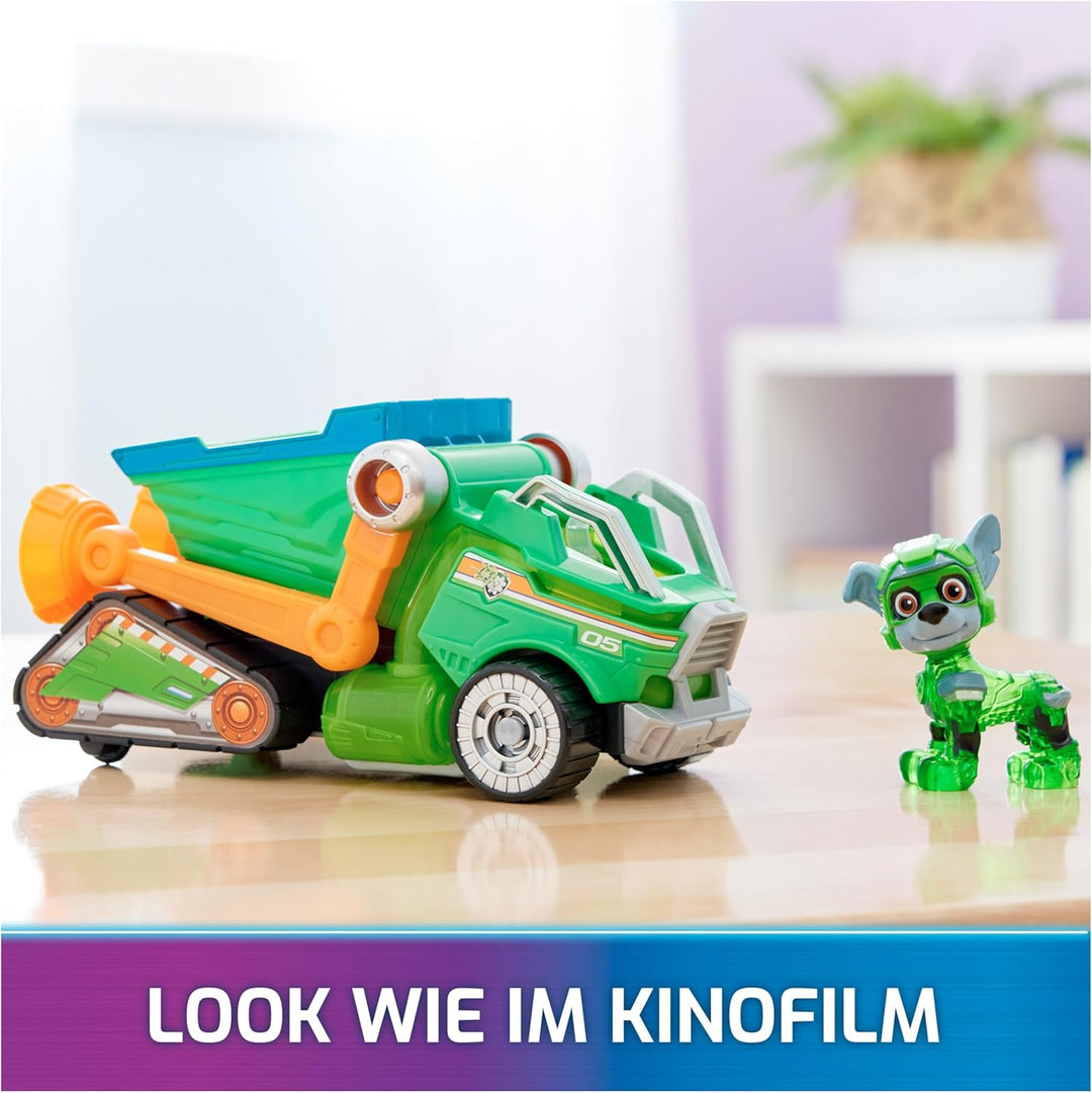 Spin Master PAW Patrol: Der Mighty Kinofilm, Superhelden-Basis-Fahrzeug von Rocky mit Welpenfigur, M