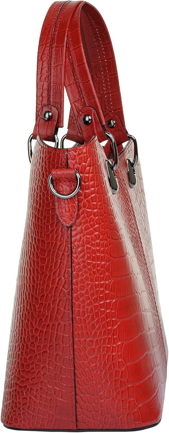 Handtasche Echt Leder Damen Made in Italy, Smartphonefach, Damenhandtasche im Kroko-Design, Umhänget