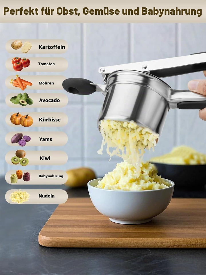 Kartoffelpresse aus robustem Edelstahl, Kartoffelstampfer und -presse für Kartoffelpüree, Küchenhelf