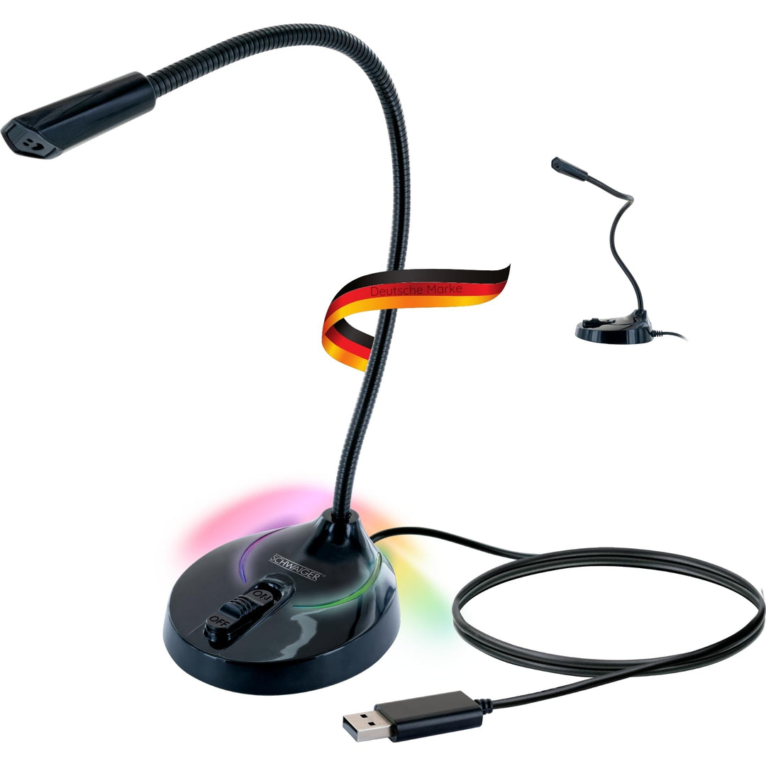 SCHWAIGER MF200 Gaming Mikrofon USB mit RGB Beleuchtung Flexibler Schwanenhals Stream Videokonferenz