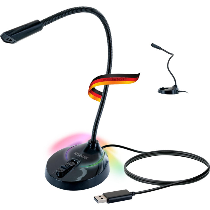 SCHWAIGER MF200 Gaming Mikrofon USB mit RGB Beleuchtung Flexibler Schwanenhals Stream Videokonferenz