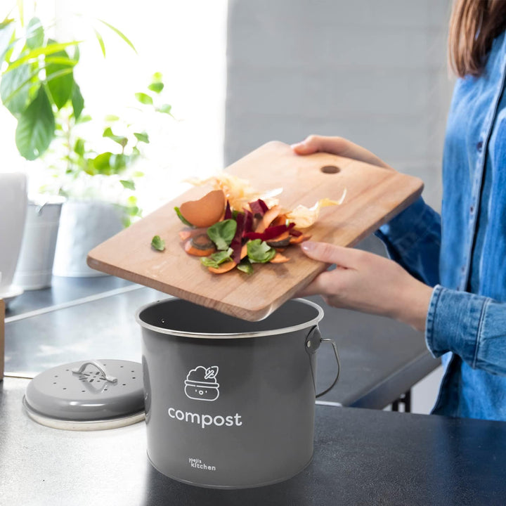 joeji's Kitchen 3,5L gross Biomülleimer für die Küche - Metall Kompost Küchenkomposteimer mit Deckel