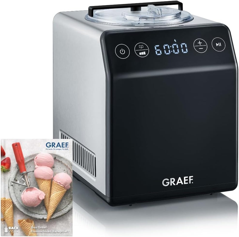 Graef Eismaschine IM700EU Edelstahl, mit Cream Control, Timer, Touch Display,Yoghurtfunktion, heraus