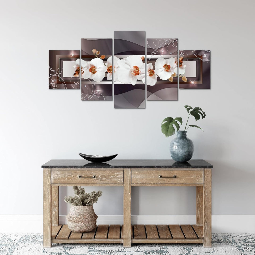 Runa Art Wandbilder Blumen Orchidee 5 Teilig Bild auf Vlies Leinwand Deko Wohnzimmer Abstrakt Braun