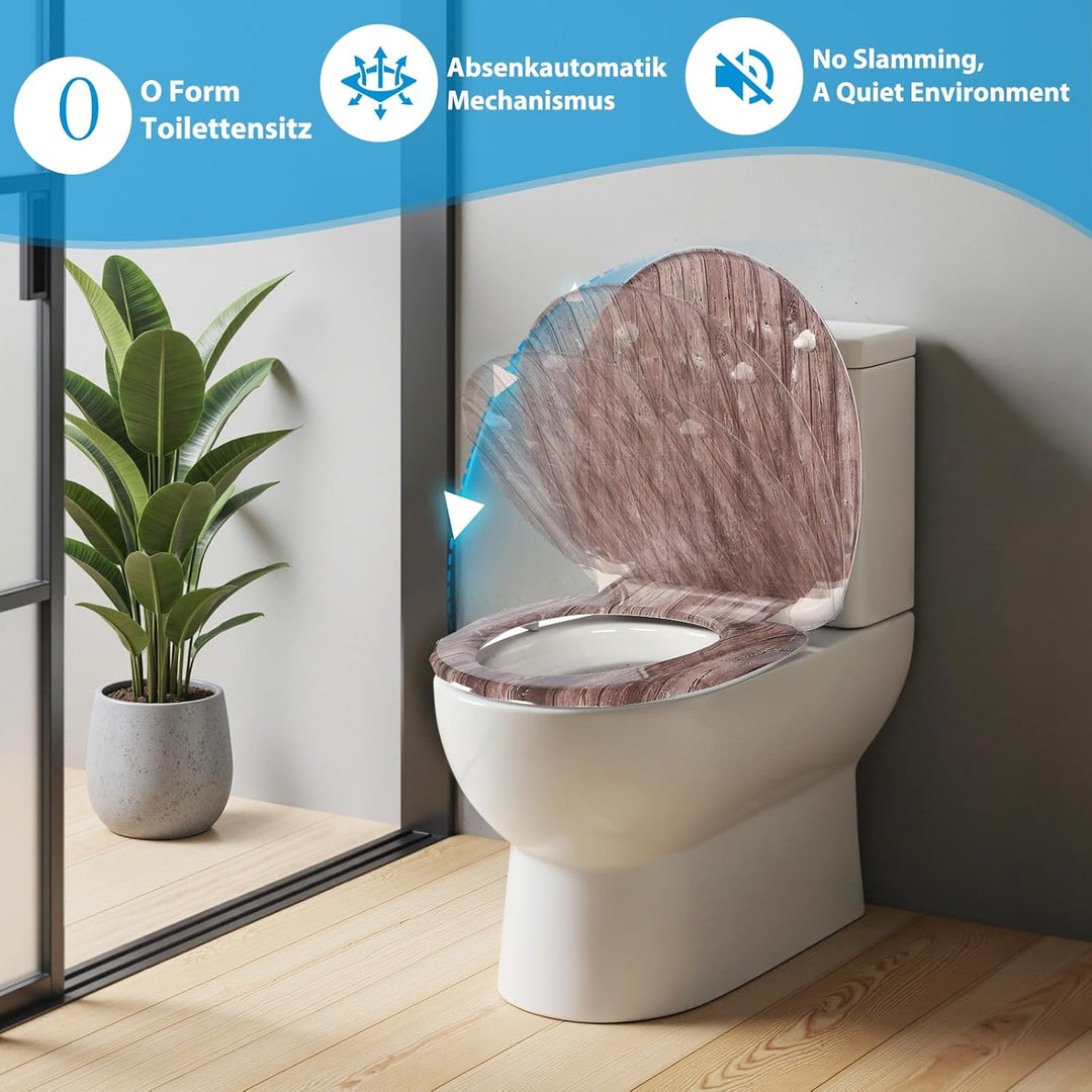 Duroplast-Toilettensitz, O-förmiger Toilettendeckel mit Soft-Close-Mechanismus, Edelstahlscharnier,