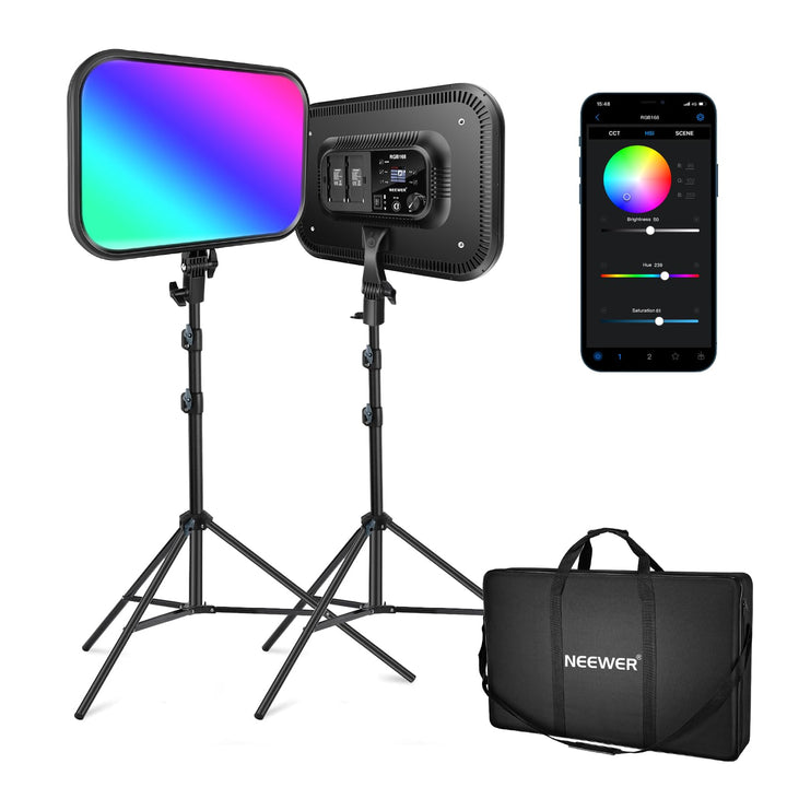 NEEWER RGB168 18,3" 60W RGB LED Videoleuchte Panel Set mit Stative Ständer App Steuerung 360°Vollfar