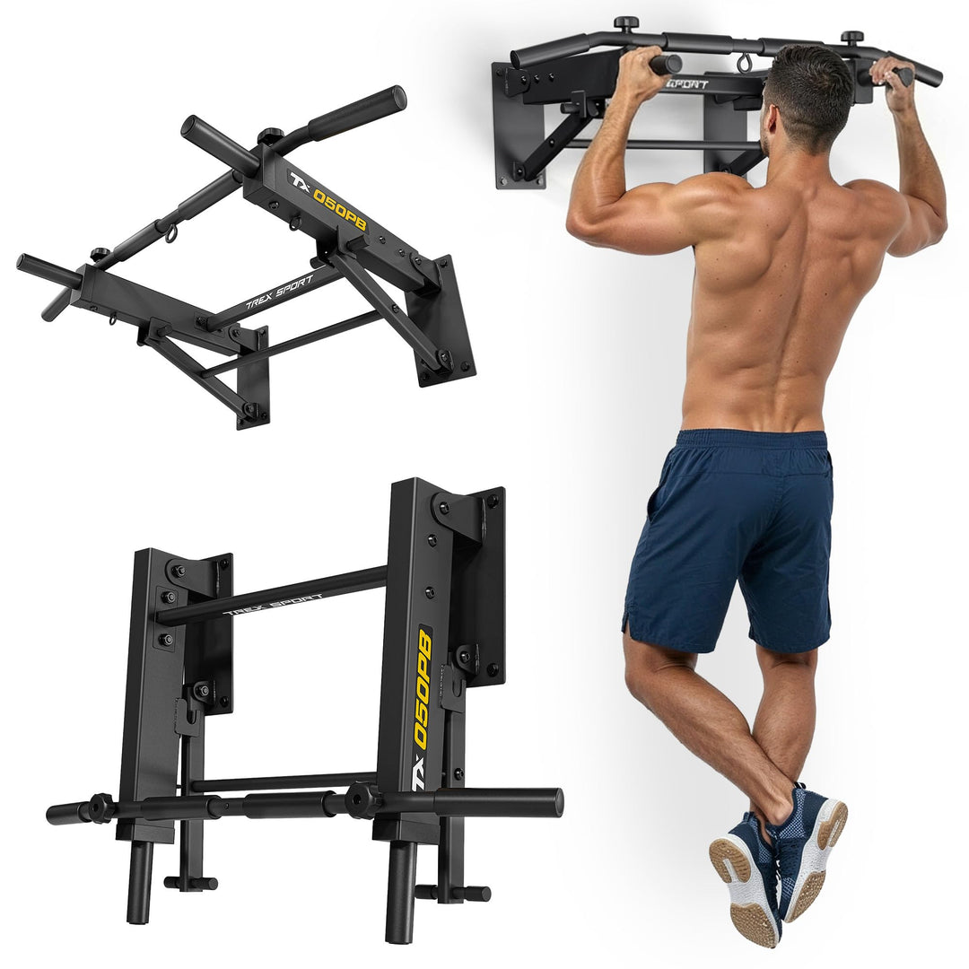 TREX SPORT Klimmzugstange klappbar zur Wandmontage TX-050PB | 6 rutschfeste Schaumstoffgriffe, Boxsa