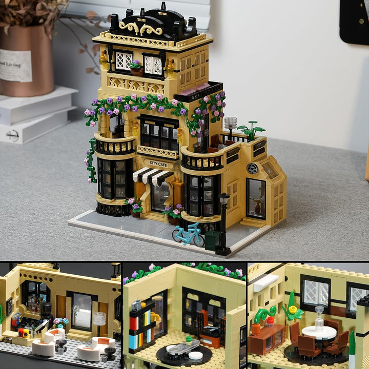 ENJBRICK Blumen Stadt Kaffeehaus Bausatz Kompatibel mit Lego für Adutls, Architektur Bauhaus Kit für