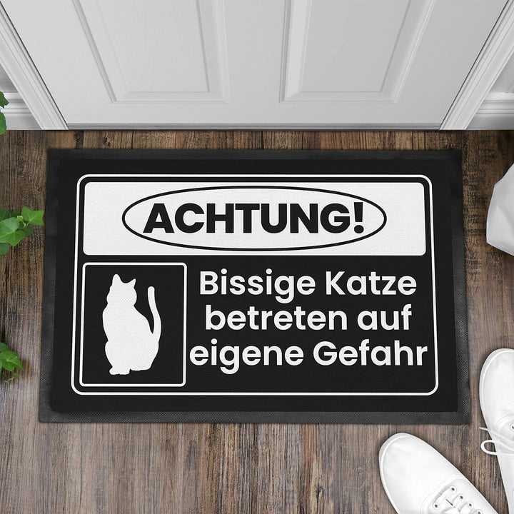 Trendation - Achtung Bissige Katze Fussmatte Geschenk Katzenbesitzer Lustige Fussmatte 60x40 cm