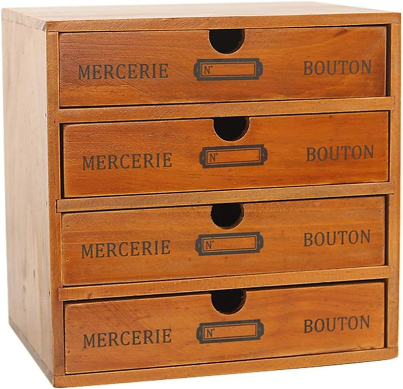 Baffect Desktop Schubladenbox Holz 4 Stöckig Aufbewahrungsbox mit Schubladen Vintage Schmuckkästchen