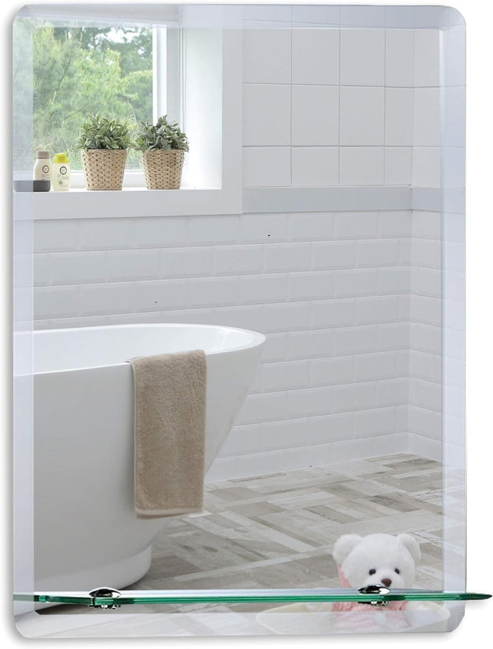 Schöner rechteckiger Badezimmerspiegel mit Ablage, modern und stylish, mit abgerundeten Kanten, Wand