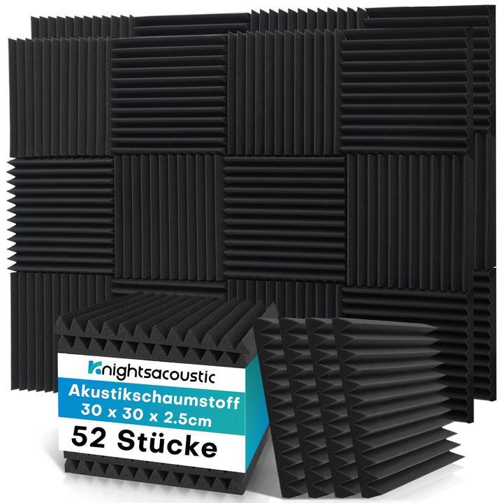 52 Stück Akustikschaumstoff Schalldämmung, 2.5 x 30 x 30CM Akustikpaneele Schallschutzplatten, Akust