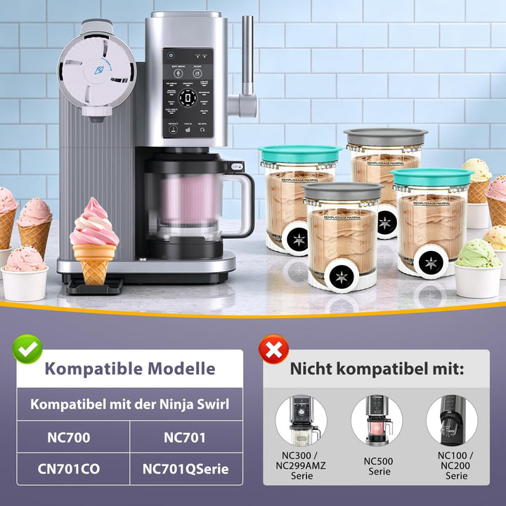 ICARE 2 Stück Eisbehälter für Ninja Swirl CREAMi NC700 / NC701EU, 480 ml | Creamy Tubs Zubehör mit D
