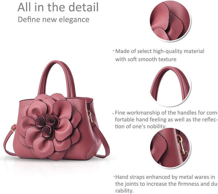 NICOLE & DORIS Modische Damen-Umhängetasche, Handtasche, Umhängetasche, Blumenmotiv Rosa, Rosa