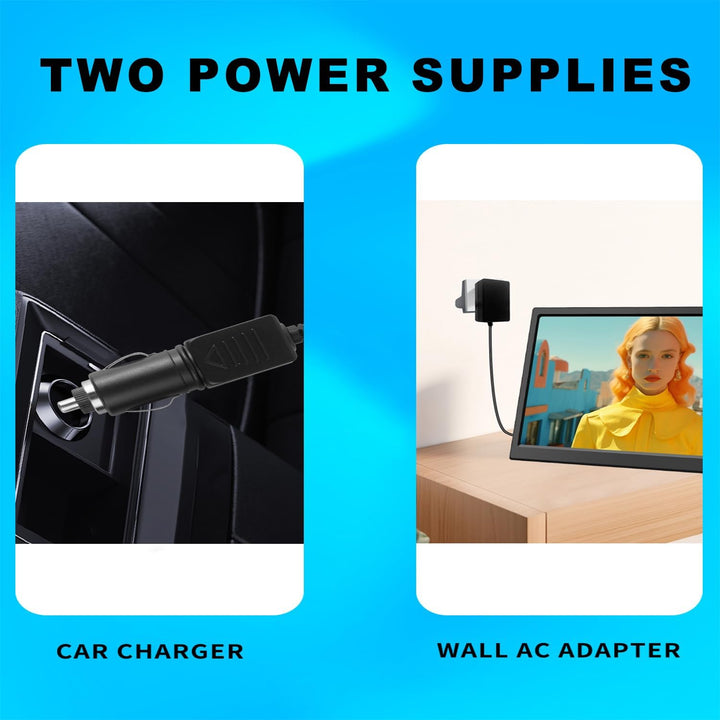 KCR Tragbarer Digitalfernseher, 12 V DVB-T2 TV, HDMI/AV/USB-Eingänge, Fernbedienung, 12 V Kfz-Ladege